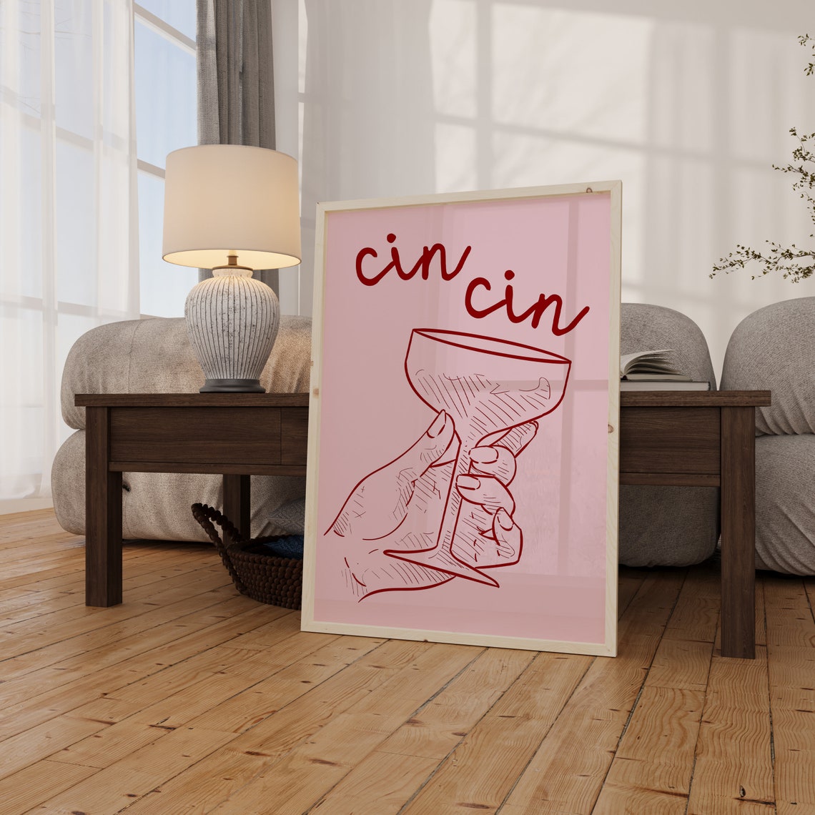 Cin Cin Cocktail Glass Pink Red Trendy Fun Kitchen Bar Wall Art - Image 3