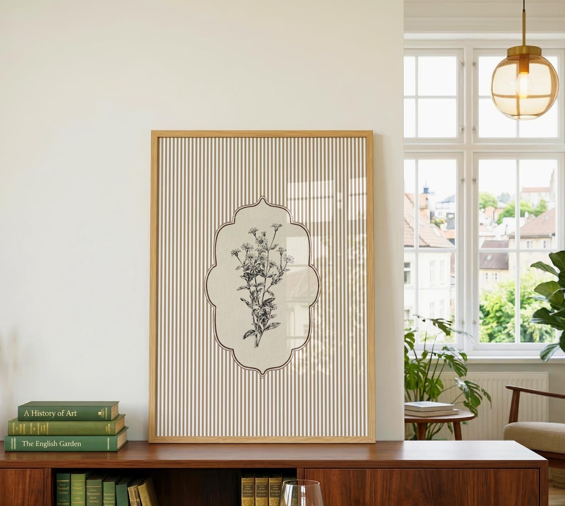 Vintage Botanical Floral Line Art Print Antique Wildflower Illustration Cosy Cottagecore Wall Classic Garden Timeless Stripes - Image 3