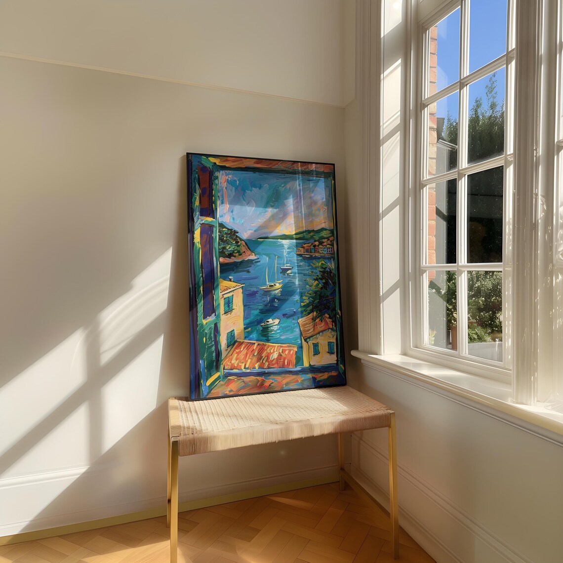 Open Window, Matisse-Inspired Coastal Harbour Art Print - Image 2