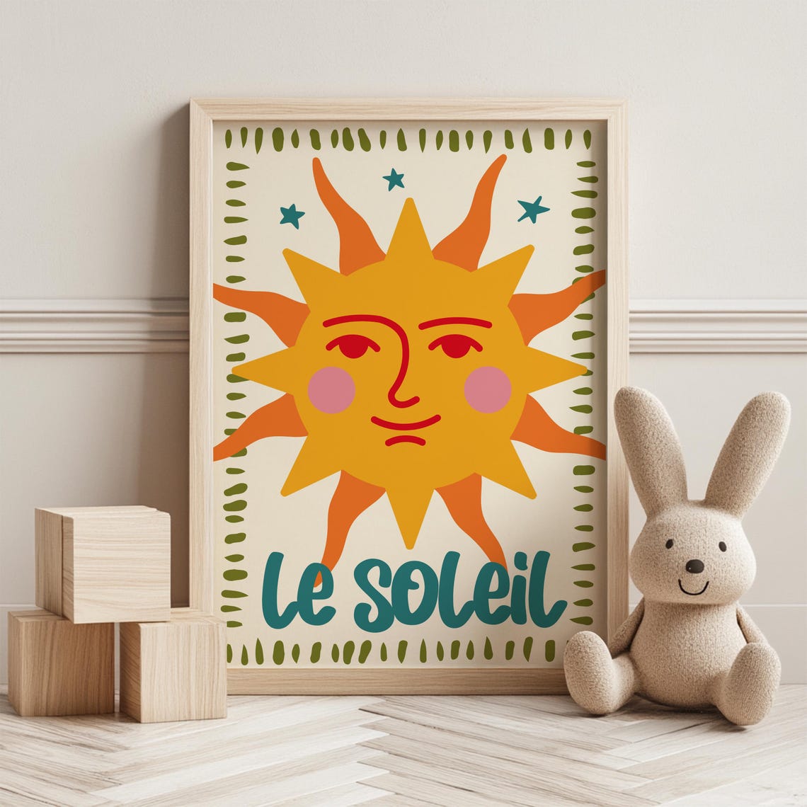 Sweet Sunny Le Soleil Smiling Sun Face Cute French Nursery Print Art - Image 3