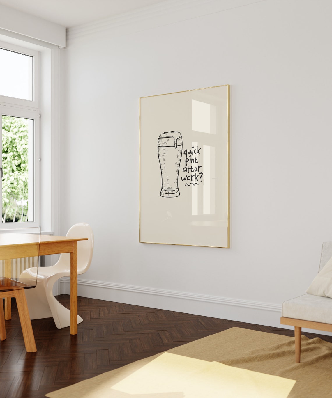 Quick Pint After Work Retro Beer Glass Line Art Kitchen Pub Poster - Image 3