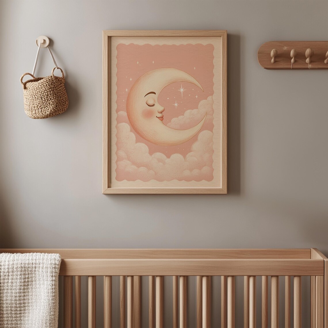 Sweet Sleeping Crescent Moon Vintage Kids Room Nursery Art Poster - Image 2