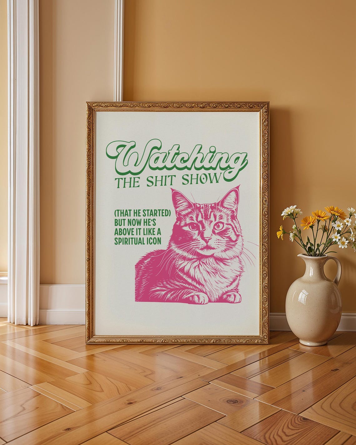 Watching the Chaos Pink Cat Funny Sarcastic Spiritual Icon Poster - Image 2