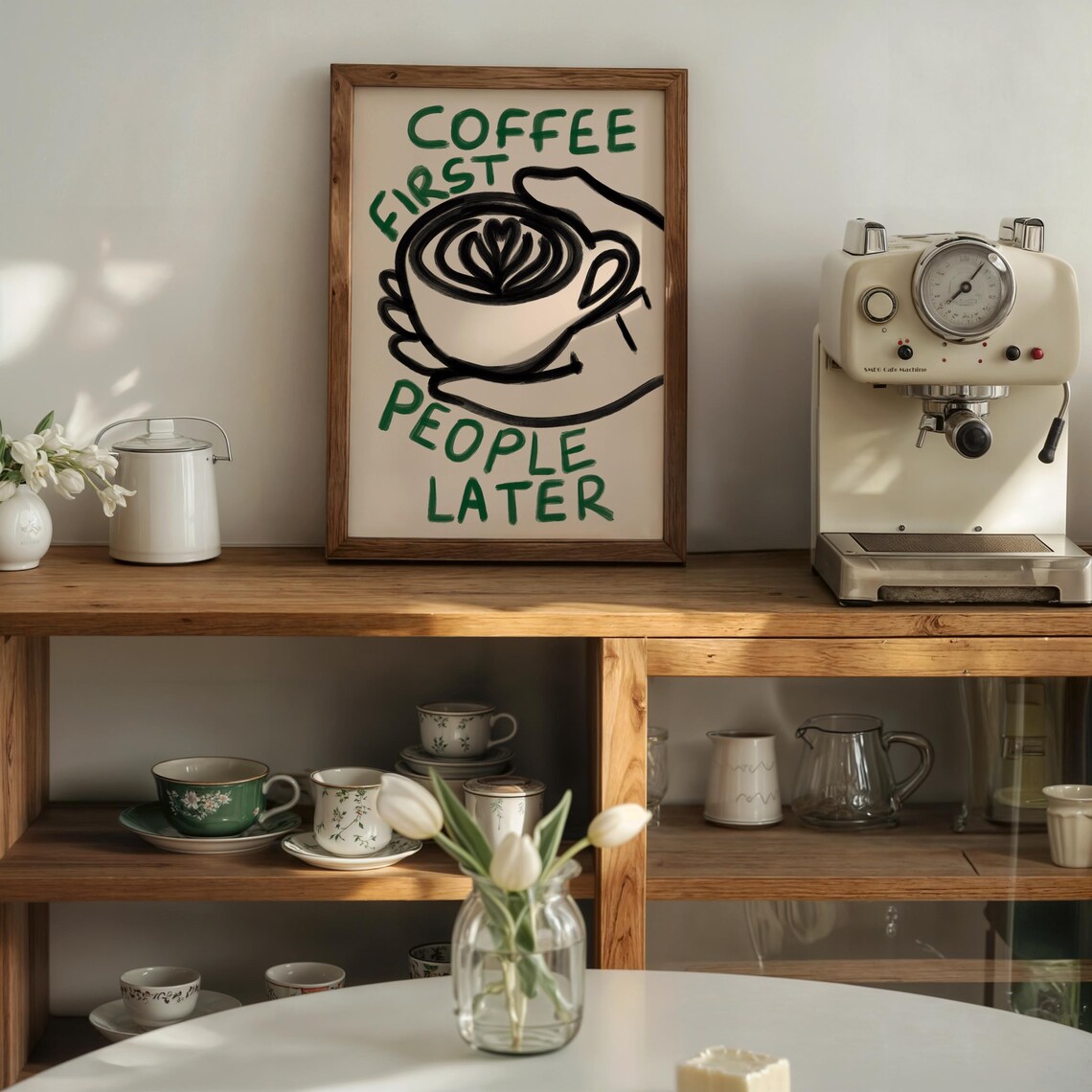 Coffee First People Later Art Print, Mid-Century Doodle - Image 3