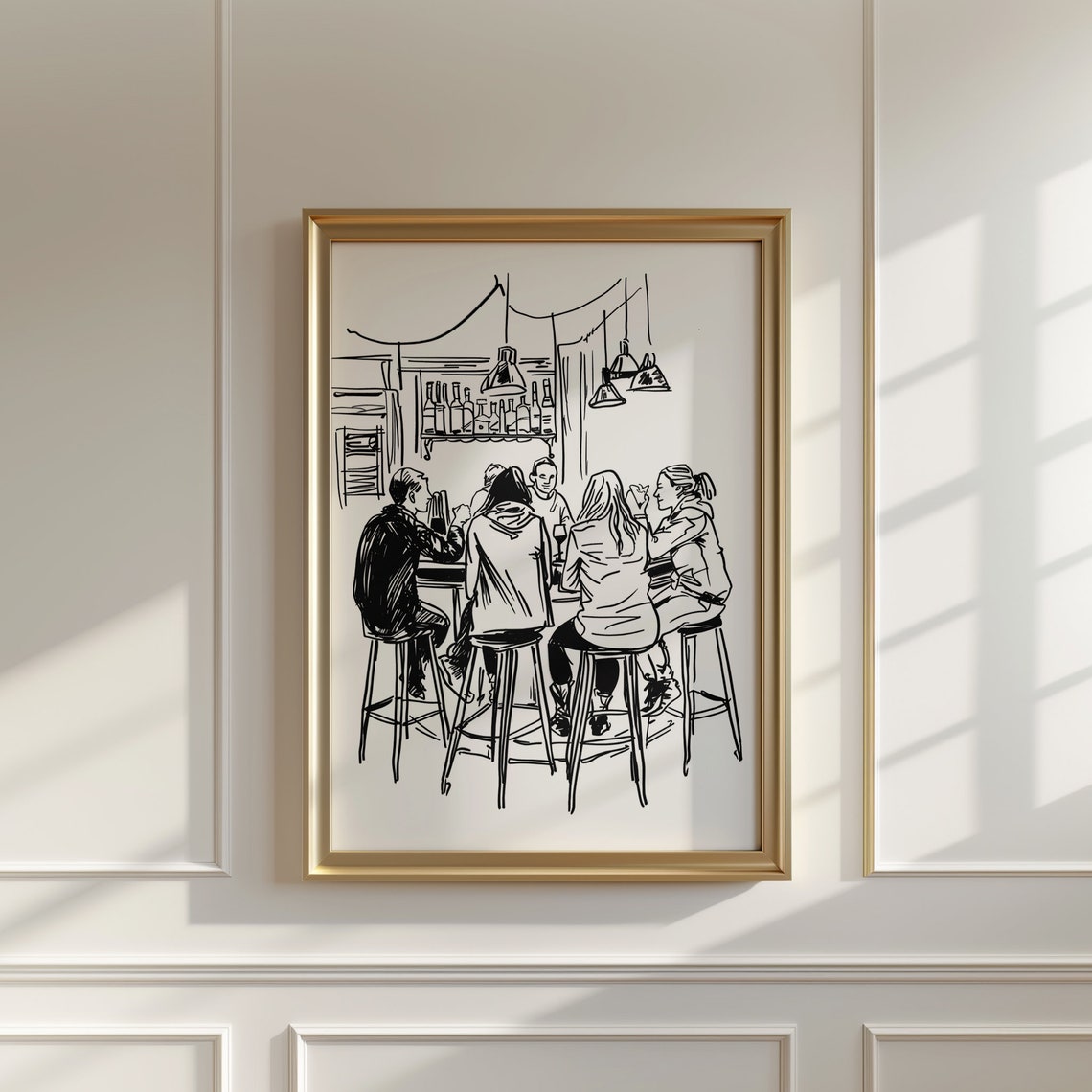 Friends At The Pub Bar Line Sketch Doodle Illustration Wall Poster - Image 2