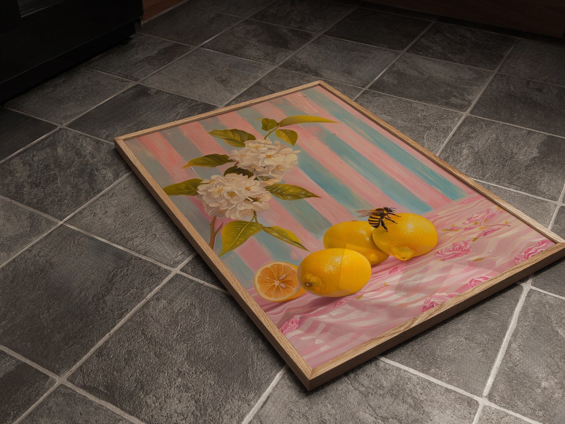 Lemons And Bumble Bee Citrus Still Life Mediterranean Kitchen Poster - Image 4