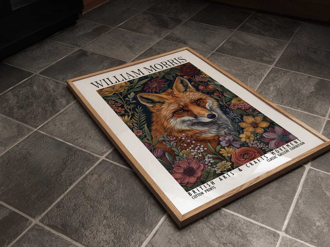 William Morris Red Fox Dark Botanical Woodland Exhibition Poster - Image 2