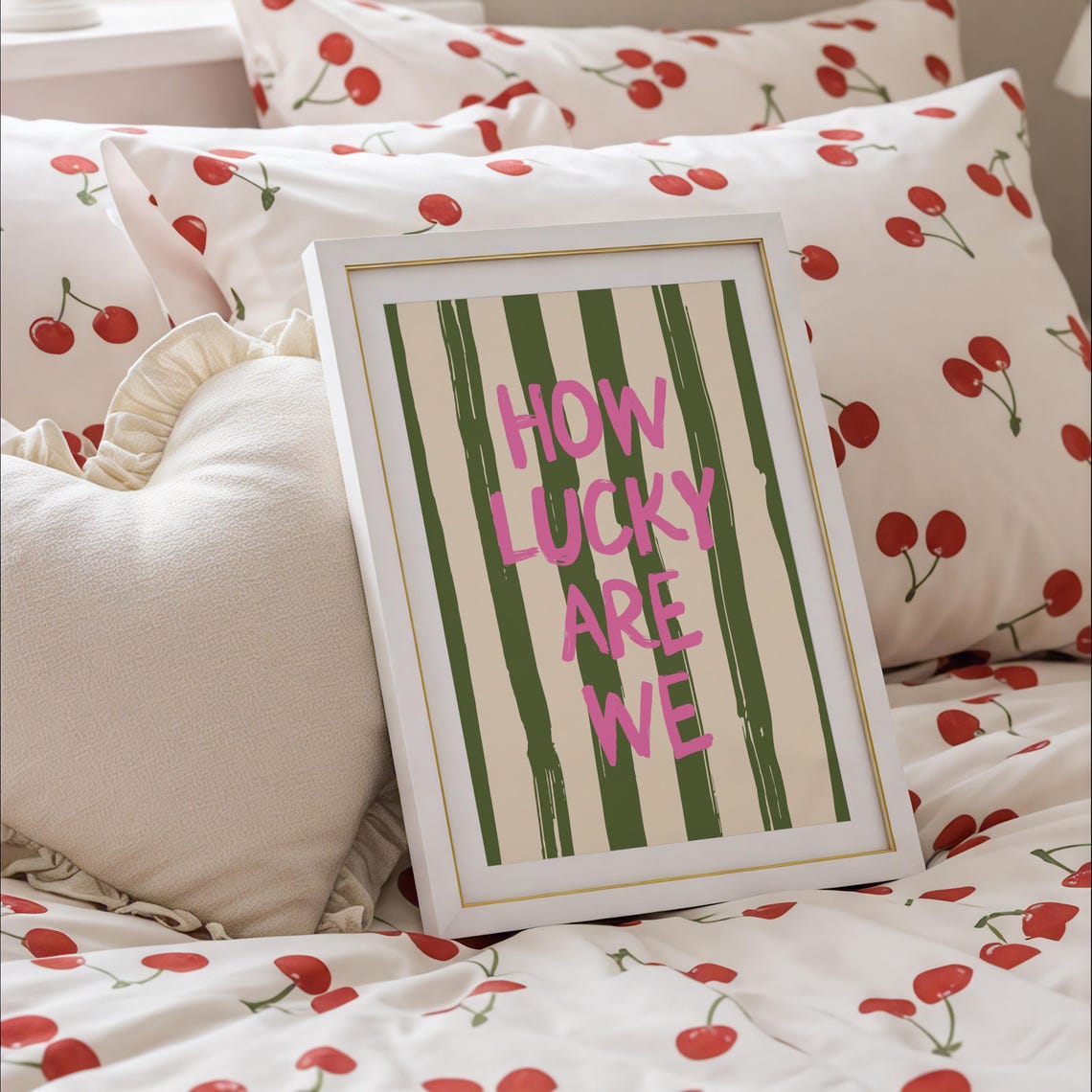 How Lucky Are We Typography Art Print, Retro Striped Poster - Image 2