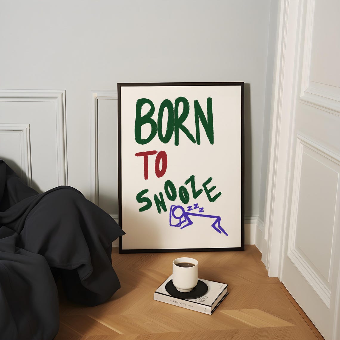 Born to Snooze Funny Sleeping Doodle Quote Typography Poster - Image 3