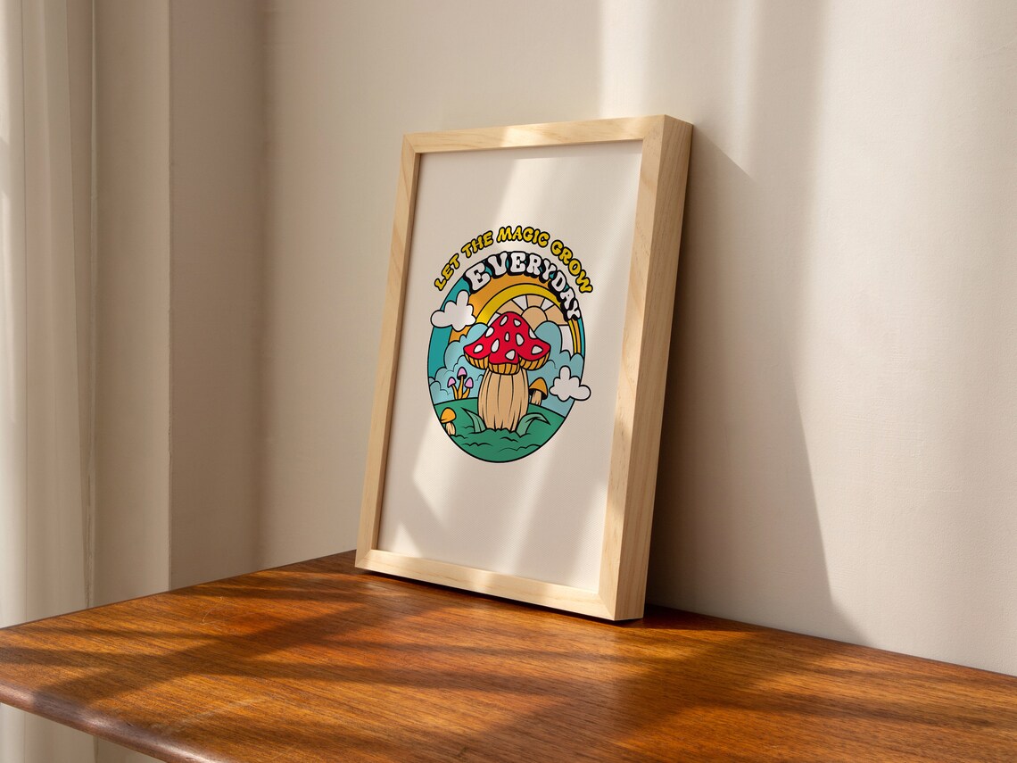 Mushroom Let the Magic Grow Retro Art Print - Image 2