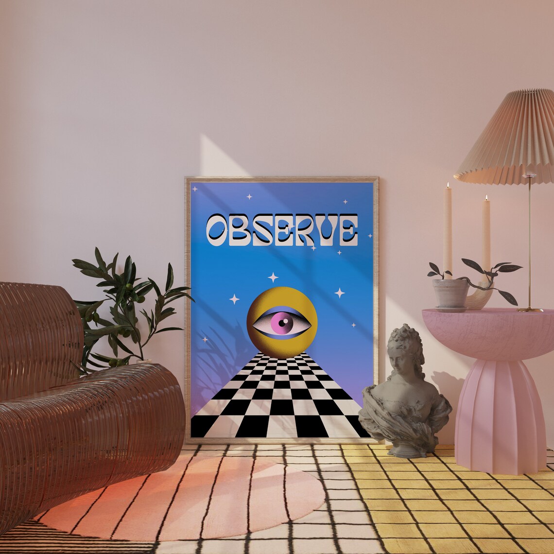All Seeing Eye Checkerboard 90s Poster, Trippy Retro - Image 3
