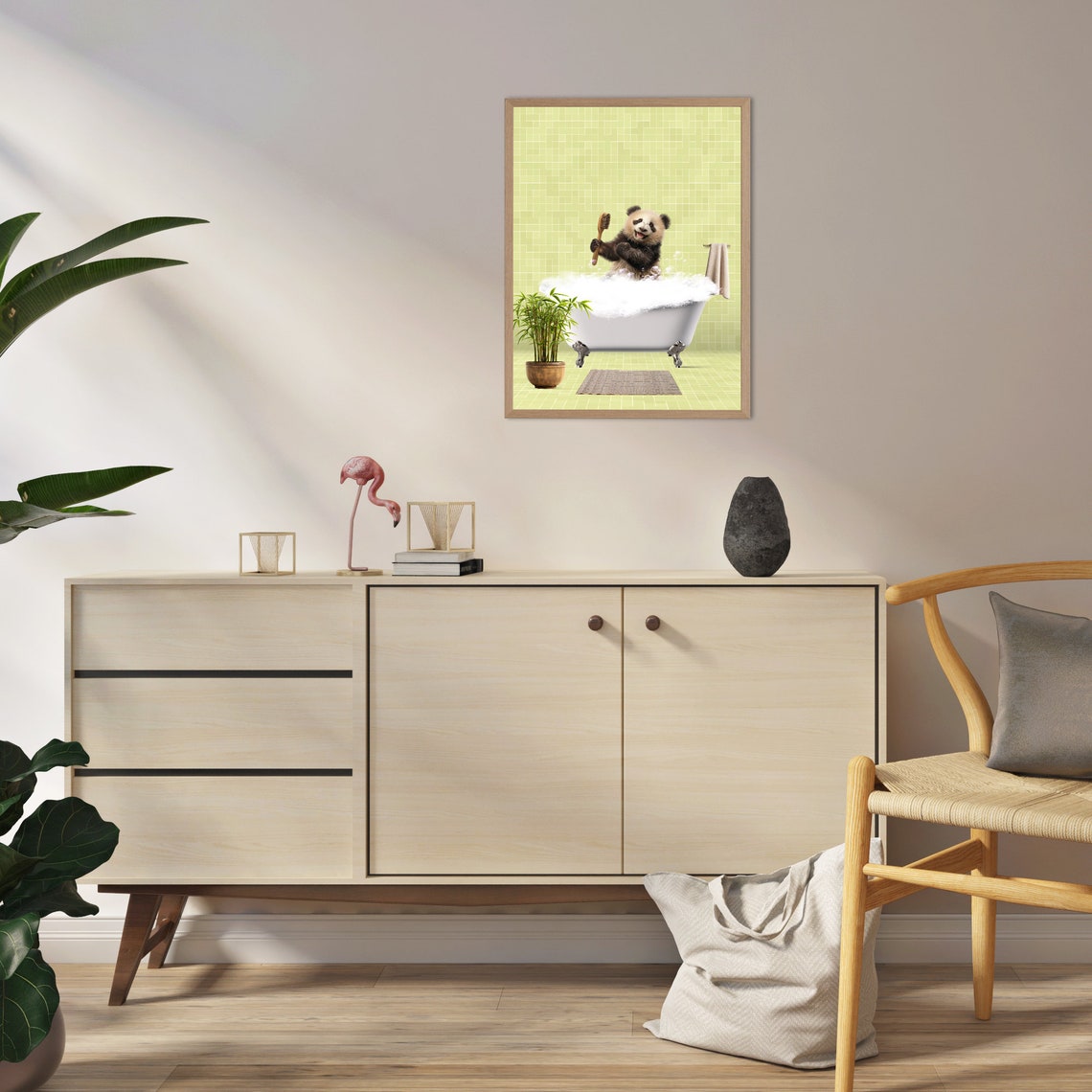 Baby Panda Brushing Teeth In Bubble Bath Funny Bathroom Poster - Image 2