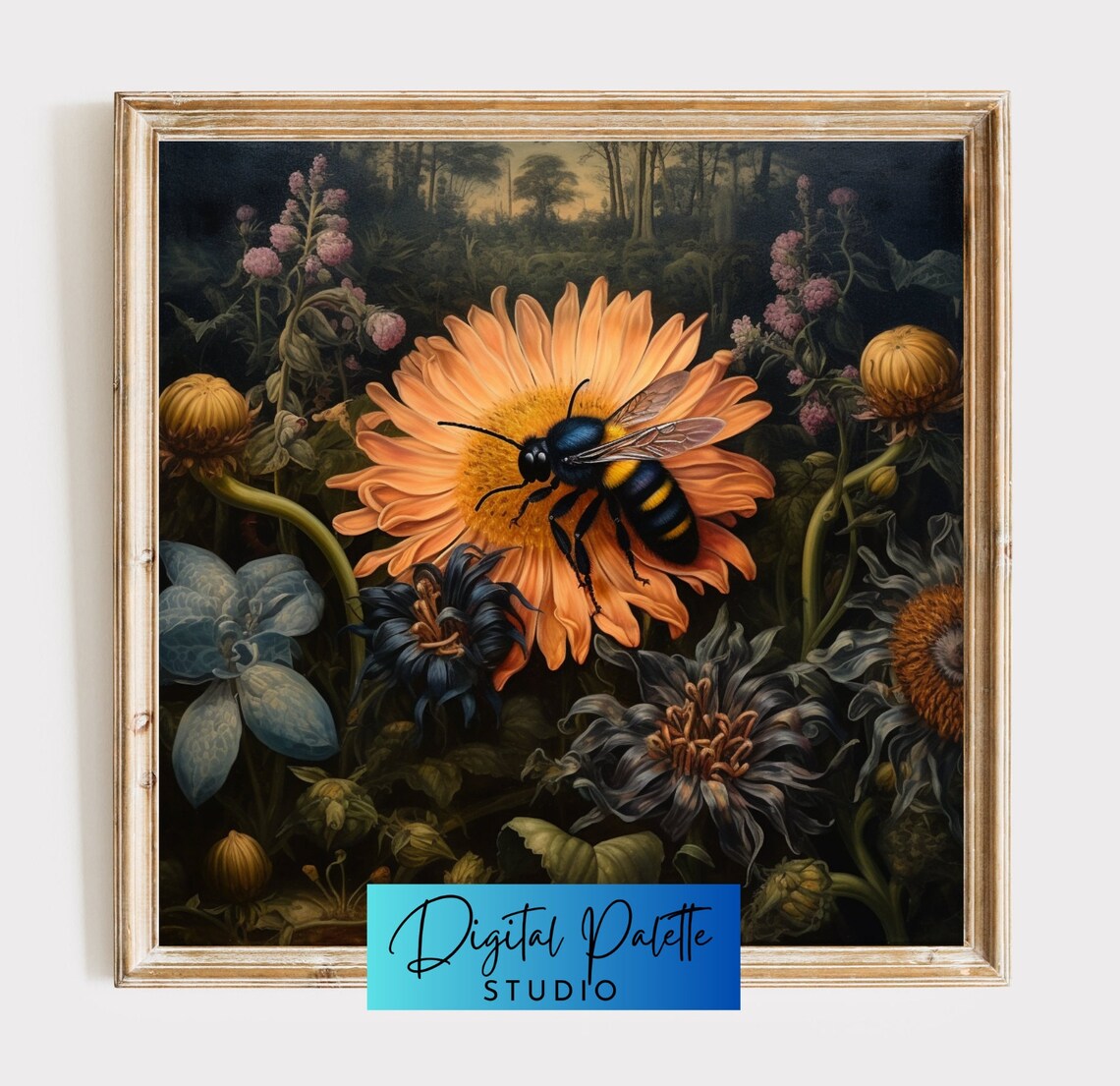 Large Honeybee Wall Art, Moody Botanicals