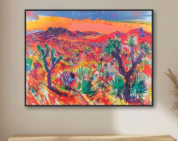 Southwestern Desert Landscape Western Wall Art Painting Colorful Joshua Tree Decor Retro Midcentury Modern Art Print Valley View