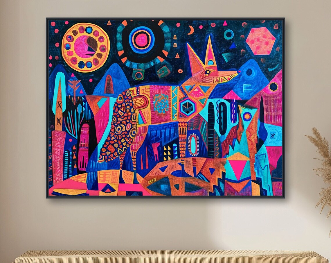 Moonlight Howl Coyote Art Print, Southwestern Boho