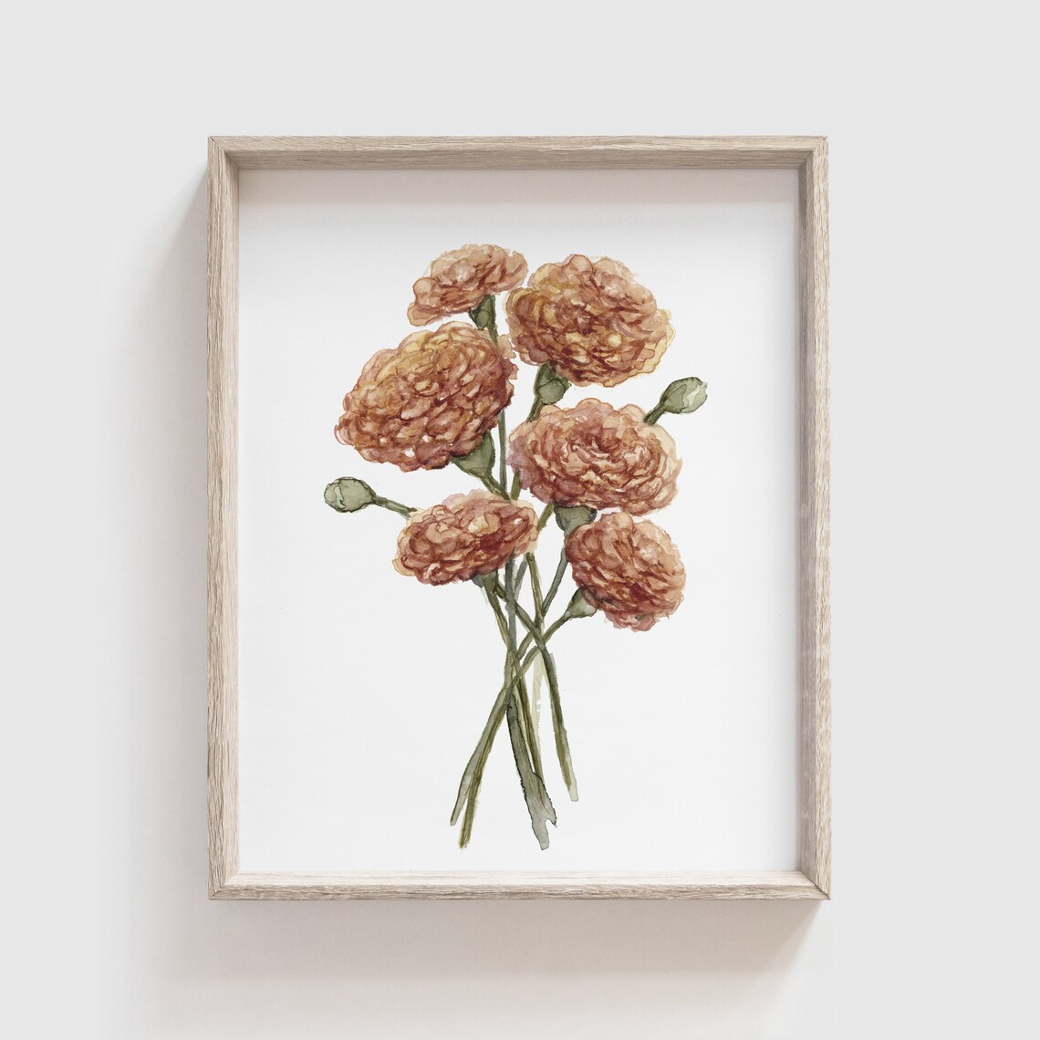 Marigold Flower Watercolor Art Print, Floral Home Decor