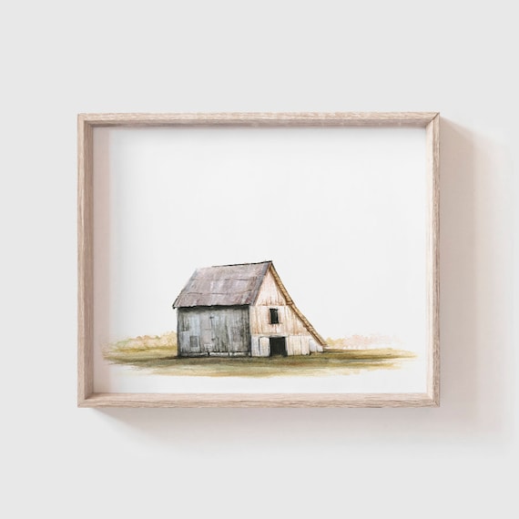 Barn No 6 Watercolor Art Print, Modern Farmhouse