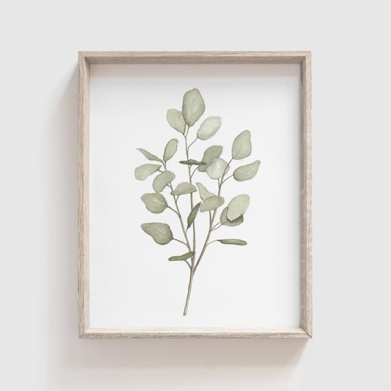 Eucalyptus Branch Watercolor Art Print, Home Decor