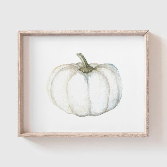 White Pumpkin Watercolor Art Print, Kitchen Decor
