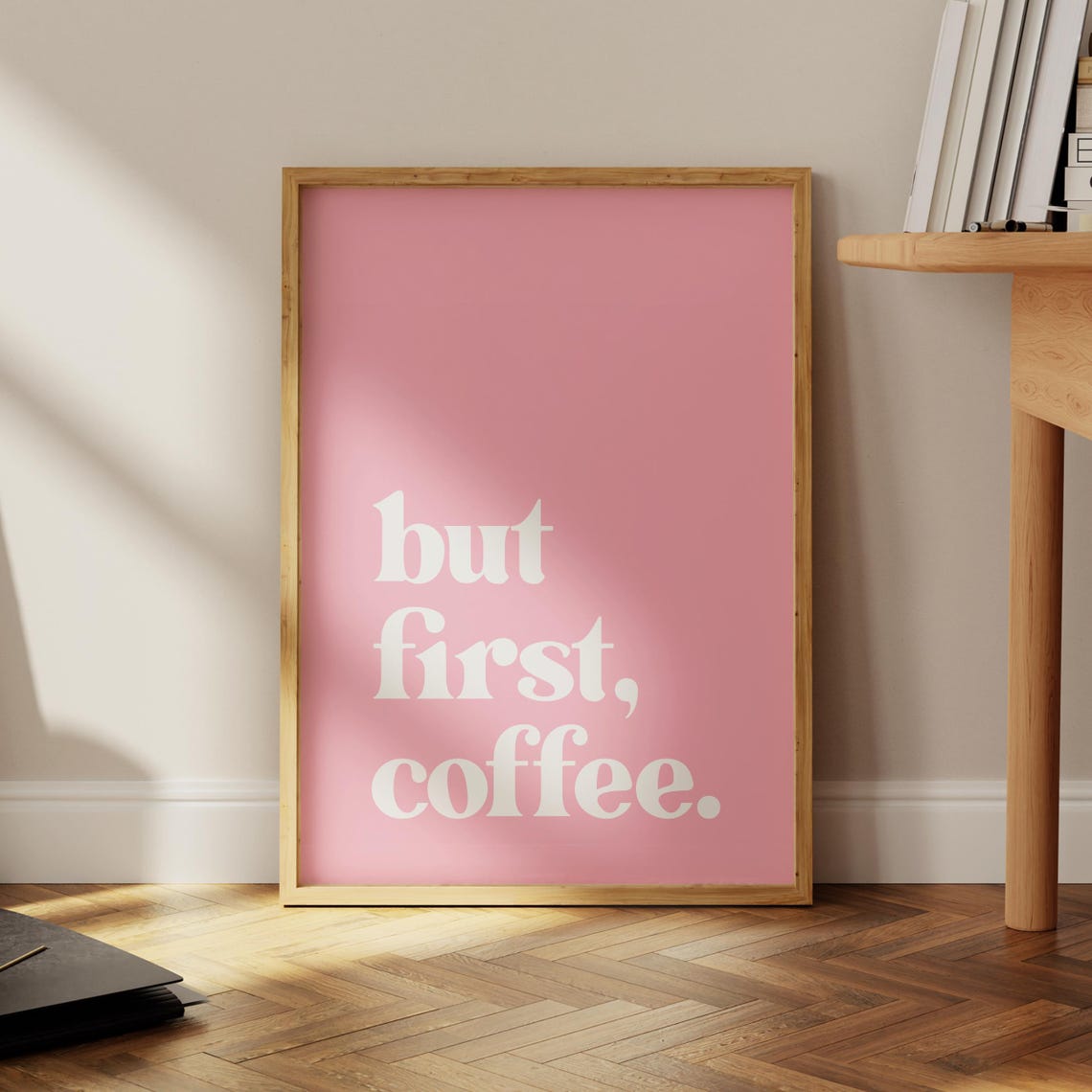 But First Coffee Bubblegum Pink Retro Serif Quote Coffee Lover Poster