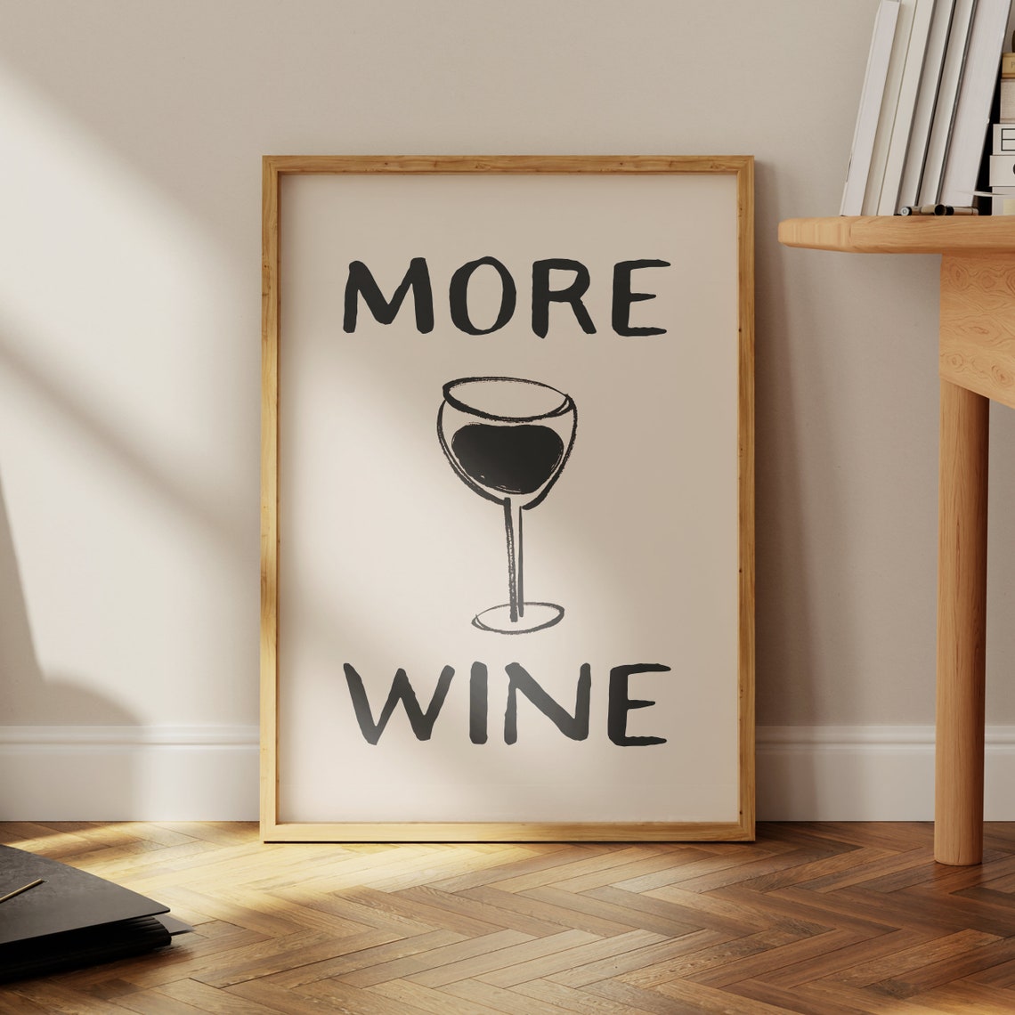More Wine Black Text with Wine Glass Kitchen Typography Print - Image 4