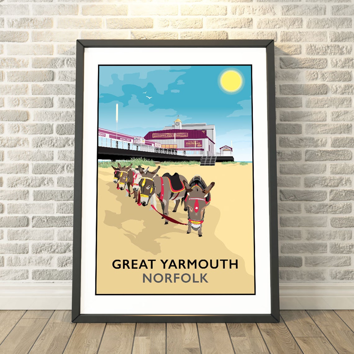 Great Yarmouth Norfolk Beach Donkeys Vintage Seaside Travel Poster