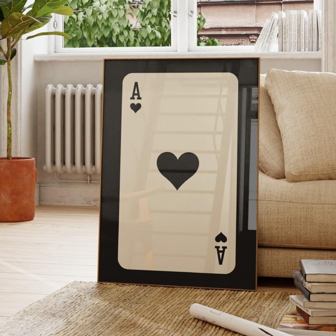 Ace of Hearts Playing Card Black Minimalist Art Poster Decor