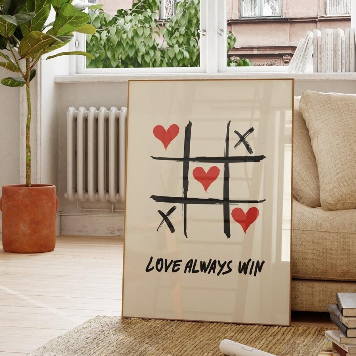 Love Always Win Hearts Tic Tac Toe Hand Drawn Romance Poster - Image 4