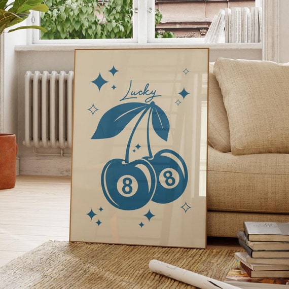 Lucky 8 Ball Poster Cherry Poster Print Modern Trendy Wall Art Retro Trendy Aesthetic Print Trendy Wall Art Funny Art