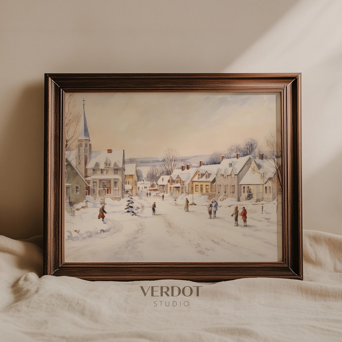 Vintage Christmas Winter Village Print Christmas Decor Wall Art Antique Holiday Winter Town Painting Winter Landscape Sku2310