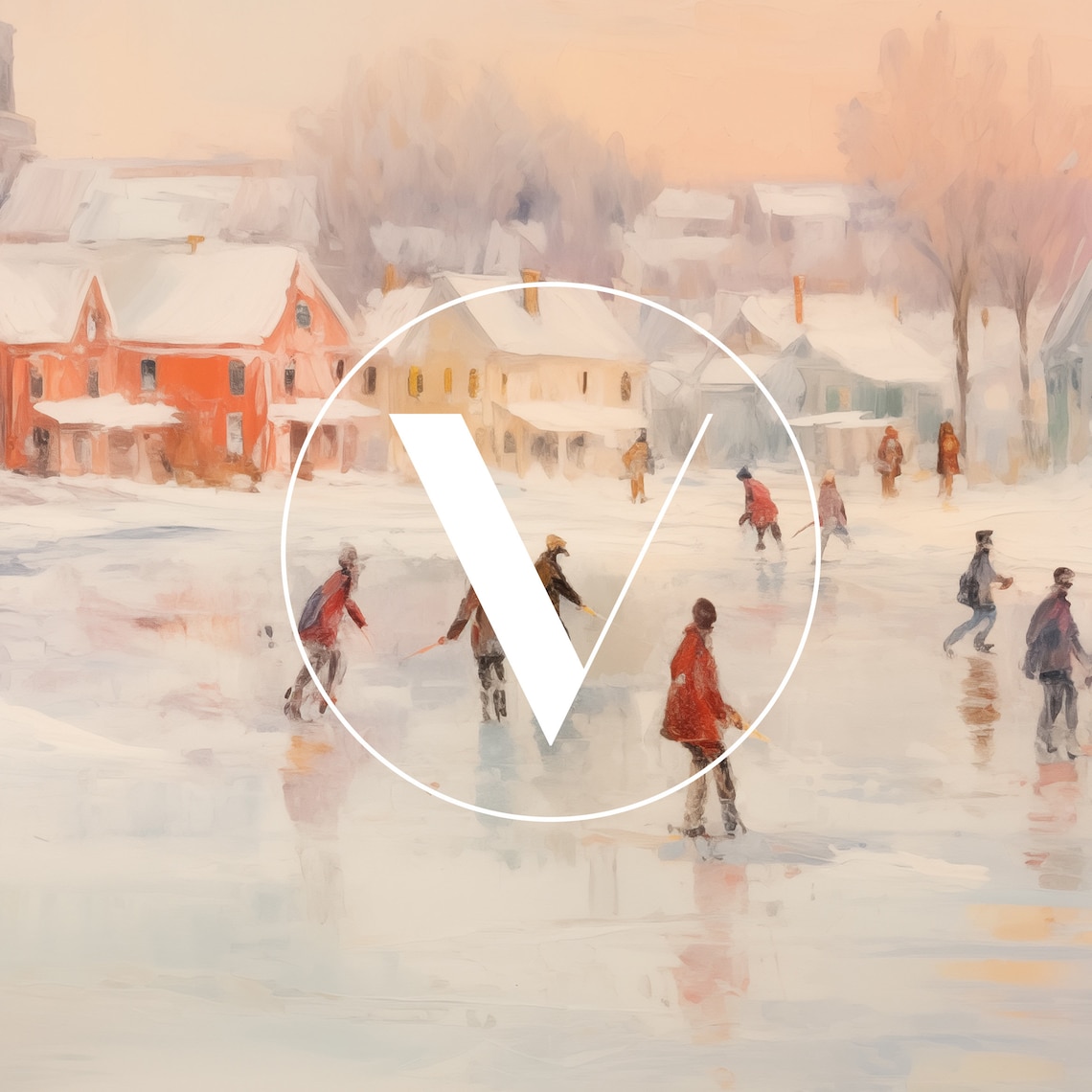 Vintage Style Christmas Ice Skater Village, Art Print - Image 3
