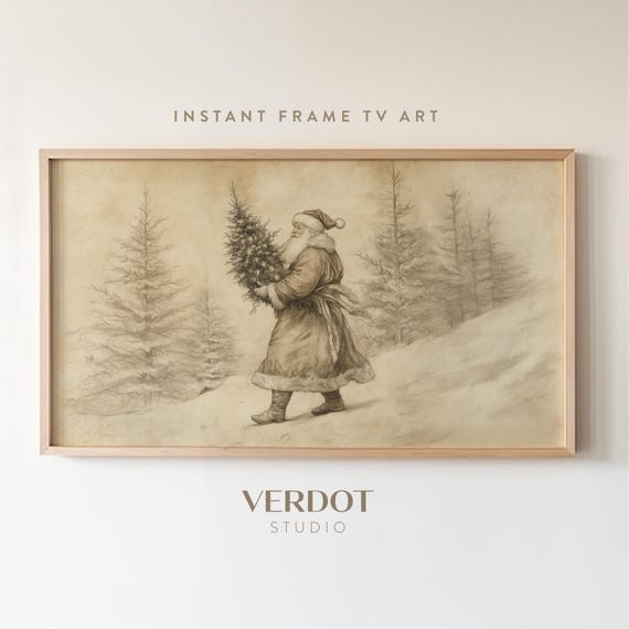 Santa Christmas Tree Vintage Holiday Art Print