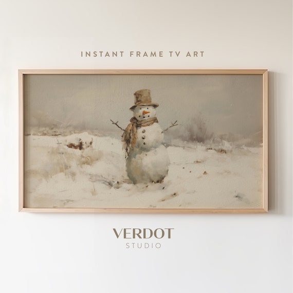 Vintage Snowman Christmas Art Print, Neutral Winter