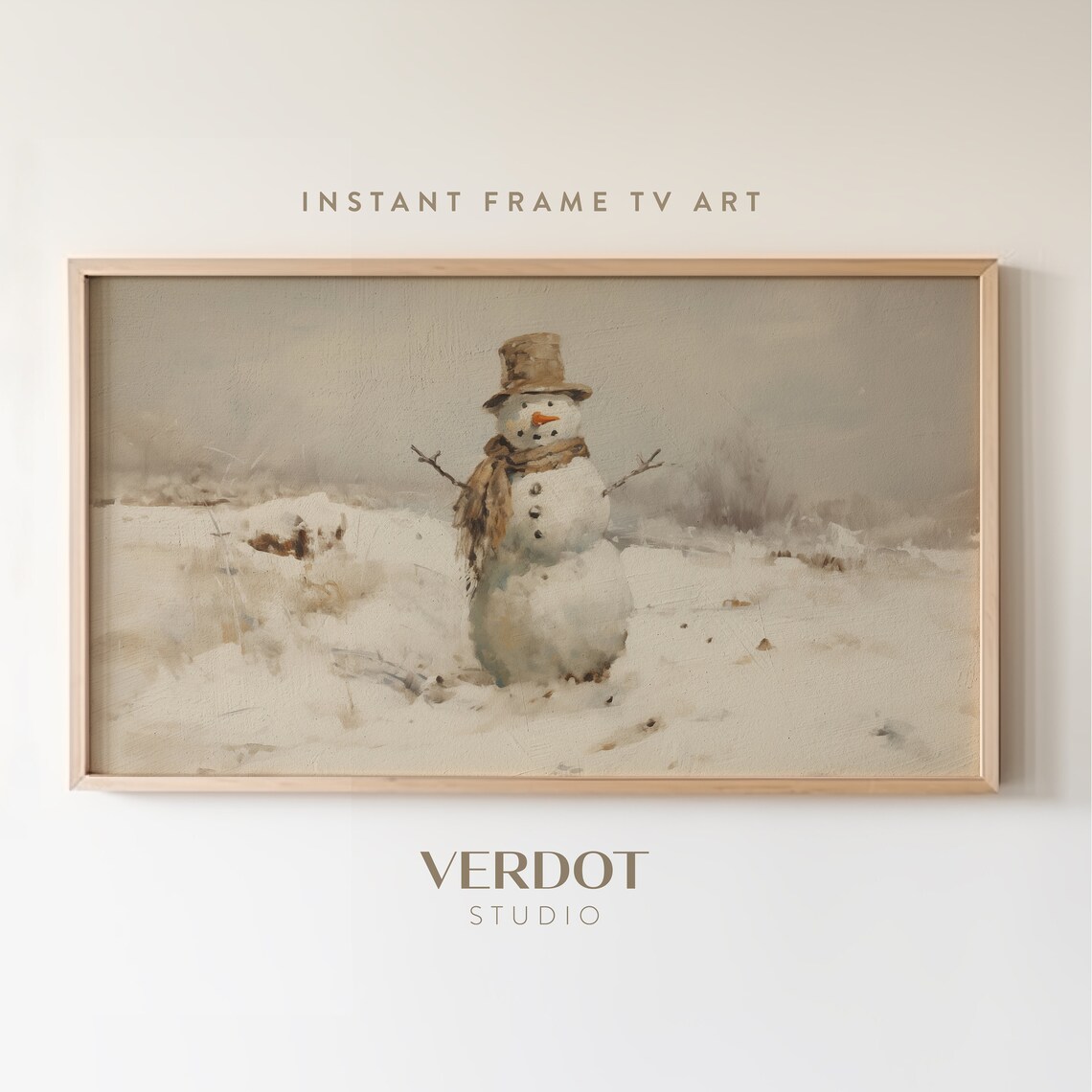 Vintage Snowman Christmas Art Print, Neutral Winter