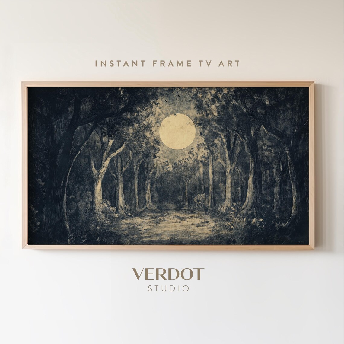 Vintage Halloween Forest Art Print, Night Sky Moon