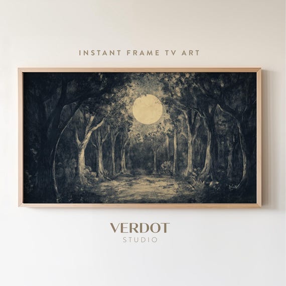Vintage Halloween Forest Art Print, Night Sky Moon
