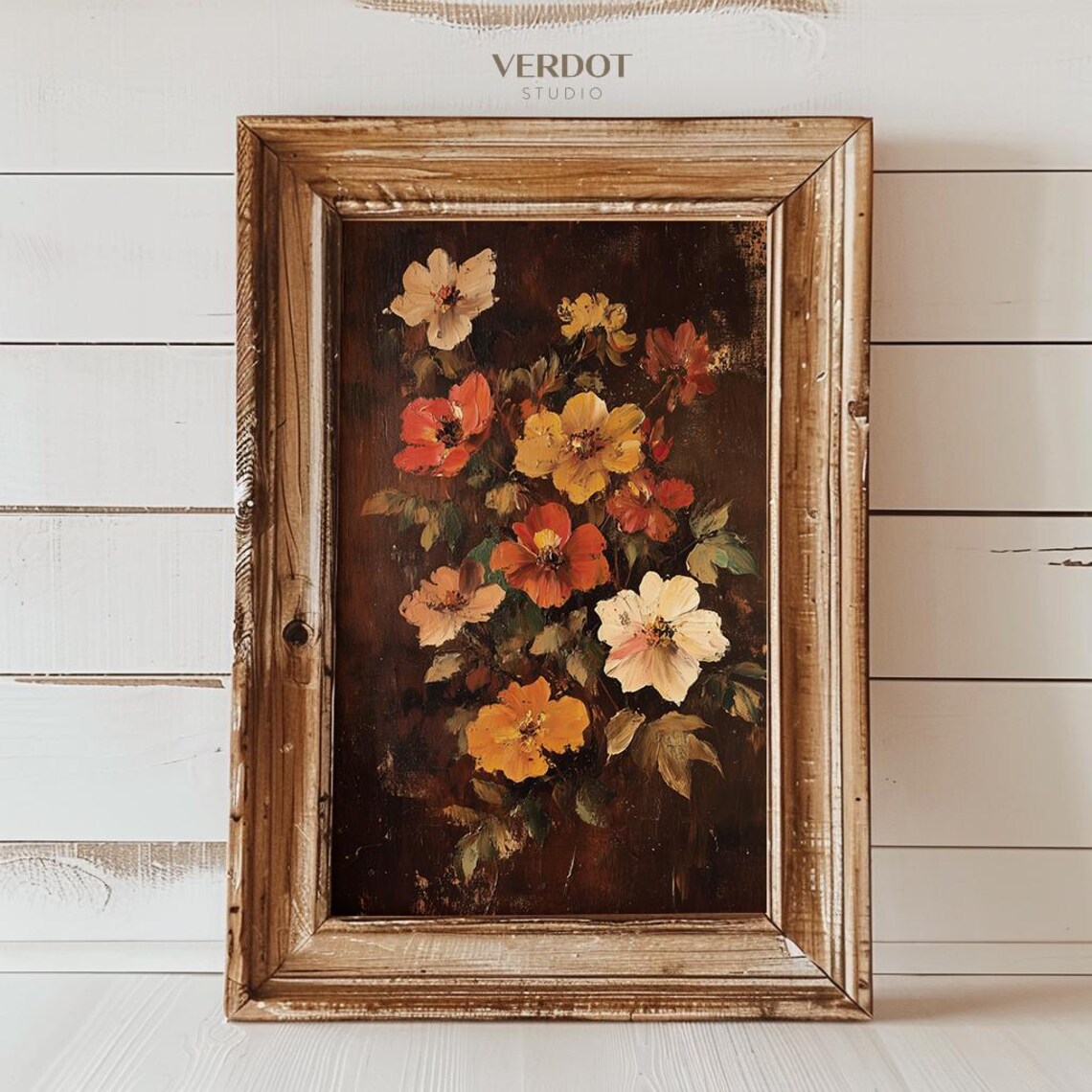 Vintage Fall Flower Painting Art Print, Autumn Floral