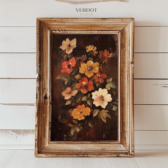 Vintage Fall Flower Painting Art Print, Autumn Floral