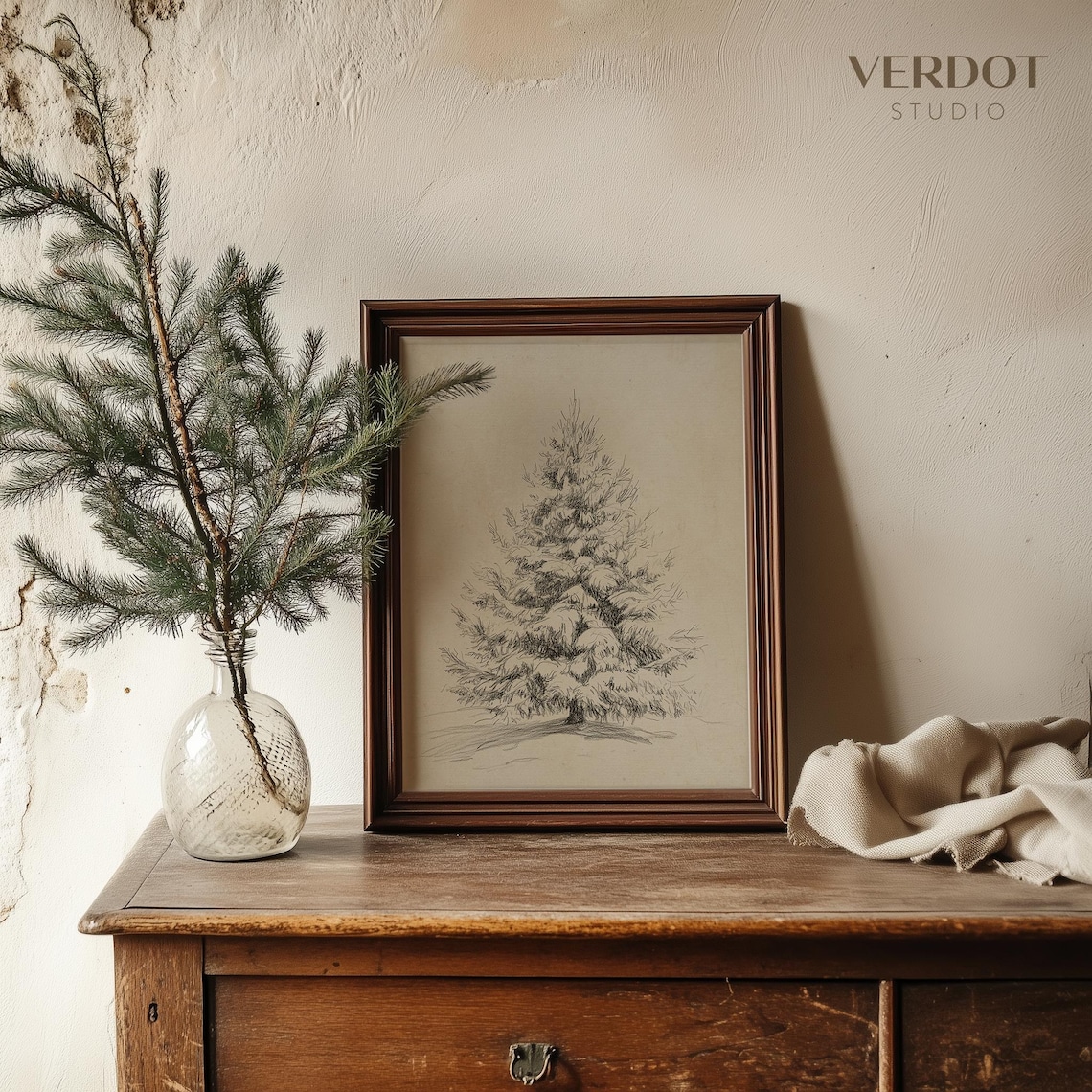 Vintage Christmas Tree Drawing, Neutral Winter Poster - Image 3