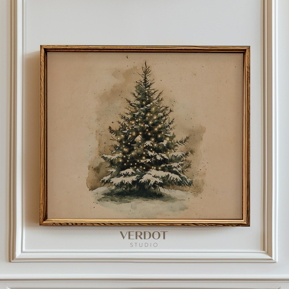 Vintage Christmas Tree Art Print, Neutral Holiday Decor