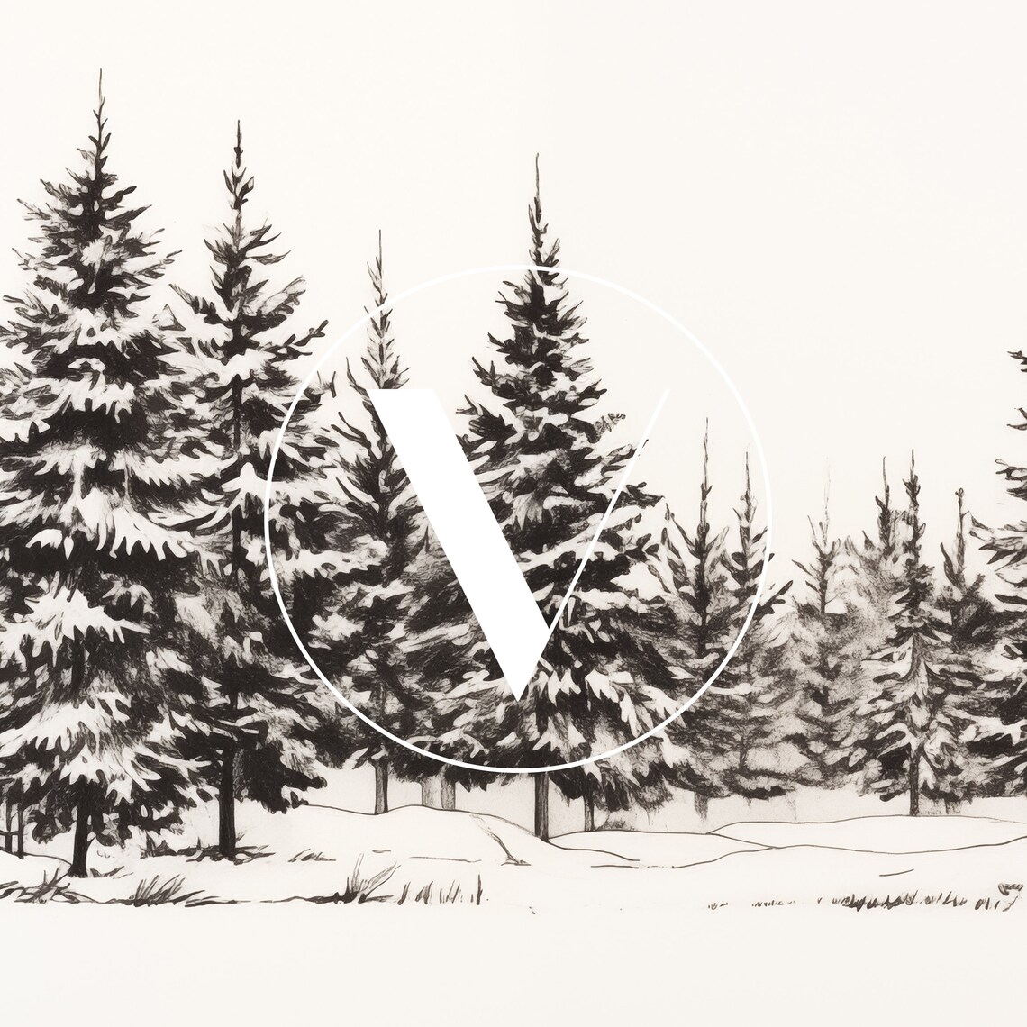 Black Winter Trees Art Print, Neutral Christmas Landscape - Image 3