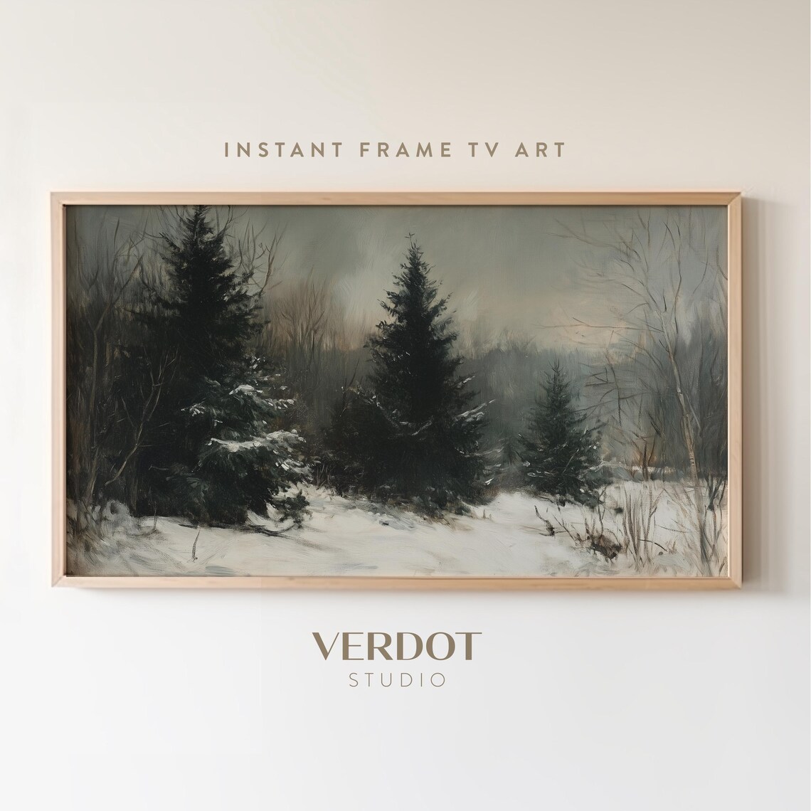 Vintage Winter Landscape Art Print, Moody Holiday Decor