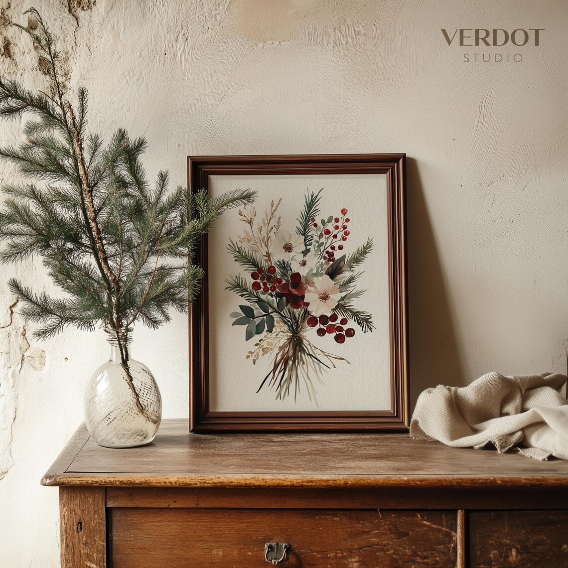 Winter Flowers Christmas Print, Evergreen Berries - Image 4