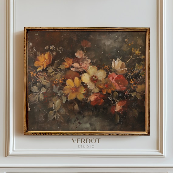 Fall Floral Wall Art Vintage Fall Print Dark Autumn Flower Botanical Painting Moody Fall Decor Thanksgiving Decor Sku24133