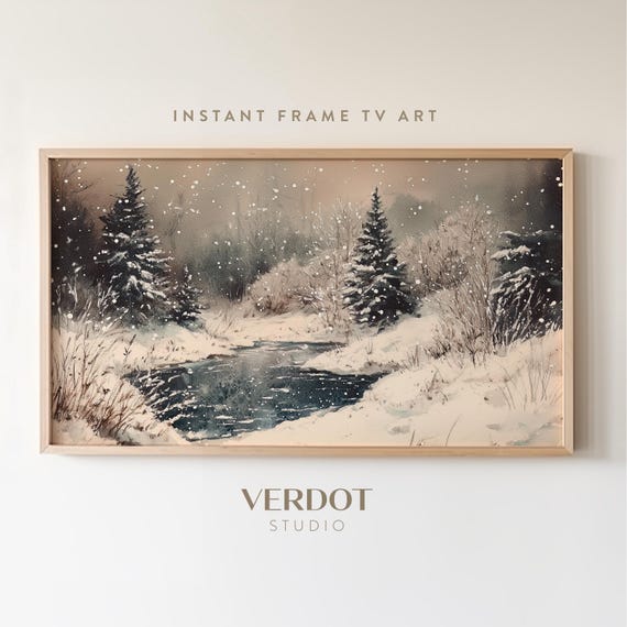 Winter Pond Christmas Vintage Landscape Art Print