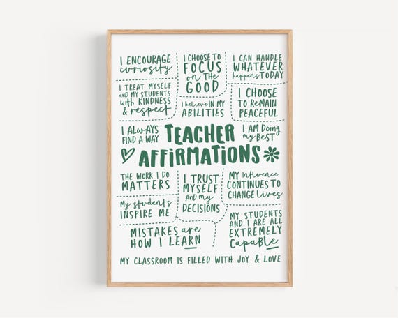 Classroom Teacher Affirmations Art Print, Quote Decor