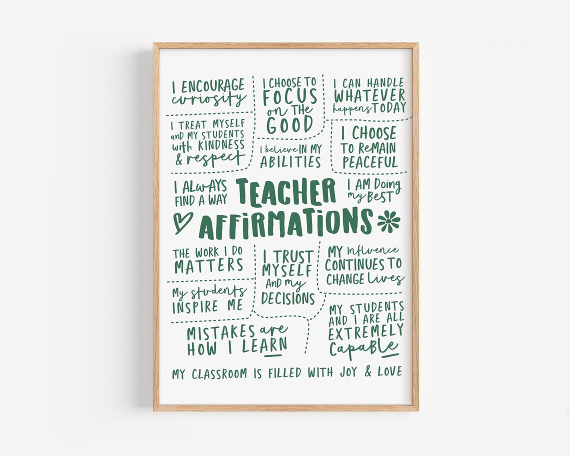 Classroom Teacher Affirmations Art Print, Quote Decor