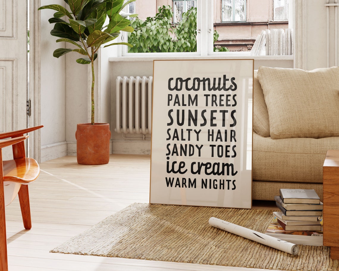Coconuts Palm Trees Sunsets Beach Words Summer Typography Poster - Image 3