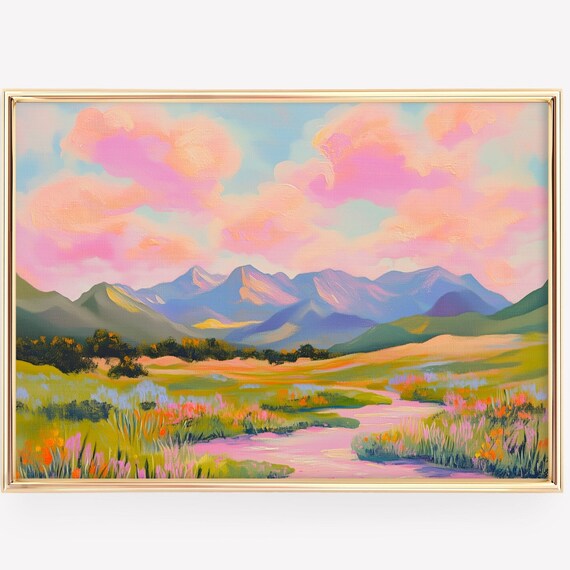 Colorful Abstract Mountain Wall Art Acrylic Art Vibrant Living Room Decor Abstract Scenery Art Print