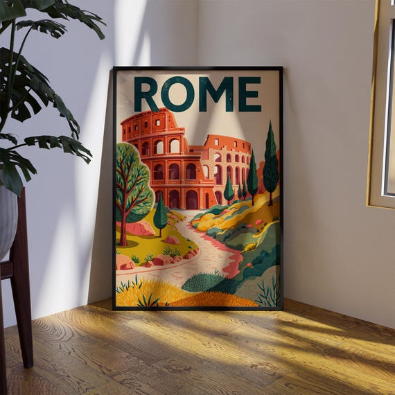 Rome Italy Travel Print Wall Art Poster Home Decor Vintage Illustration
